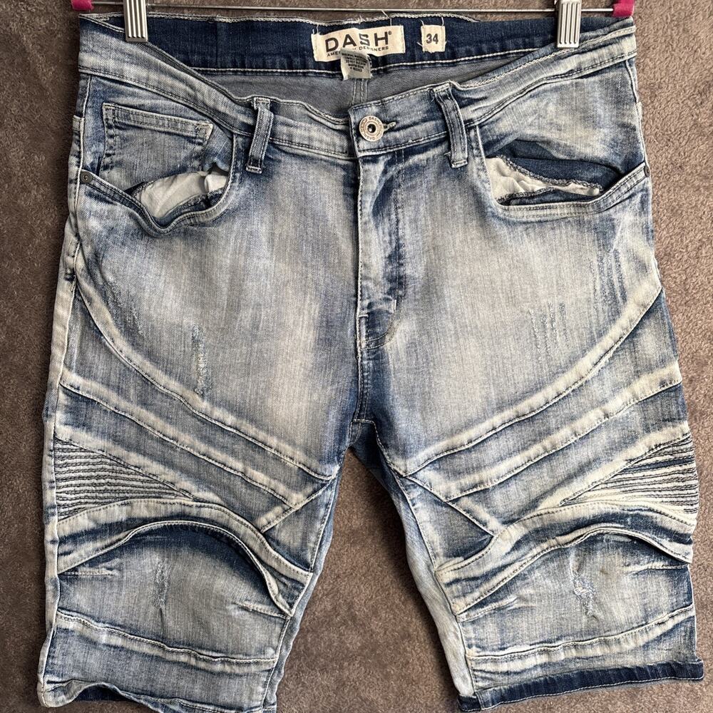 Vintage Dash Mens Distressed Jean Shorts Jorts Size 34x13 Acid Wash Y2K Moto